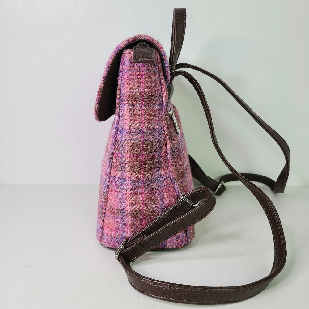 NWOT Glen Appin of Scotland Harris Tweed Tummel Pink Plaid New Wool Backpack - Picture 3 of 10